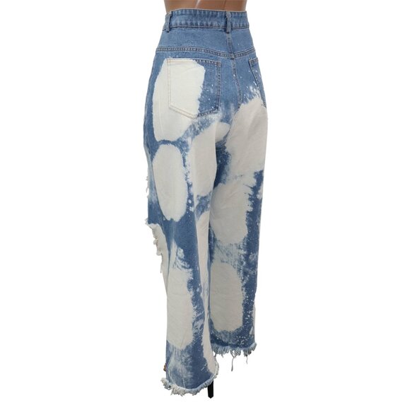 Kate Hewko Bleached Wash Distressed Wide Fringe Denim Jeans M - Picture 5 of 7